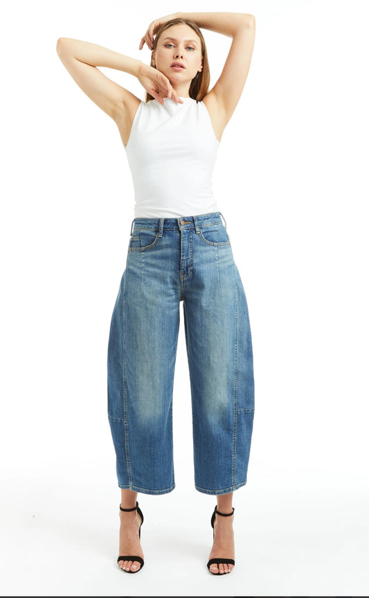 Denim barrel leg jeans