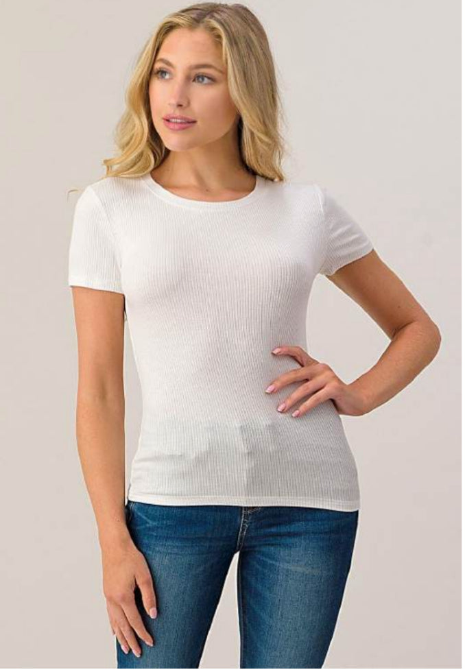 Hashtag short sleeve rib top