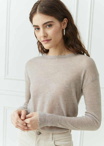 Autumn Cashmere Sheer Distressed Crew in pickle